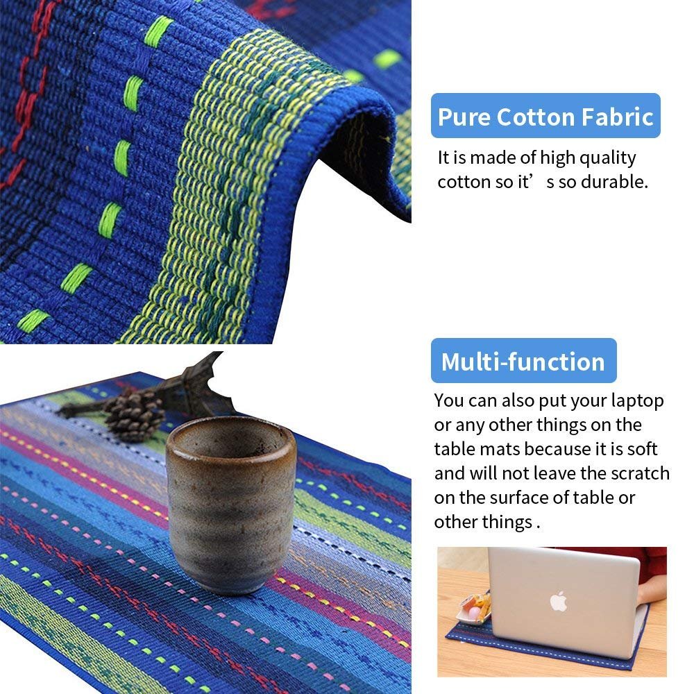 WOOD MEETS COLOR Cotton Table Placemats Woven Braided Ribbed Washable Kitchen Table Mats Set of 6, 12\