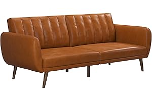 Novogratz Brittany Futon Sofa Bed and Couch Sleeper, Camel Faux Leather
