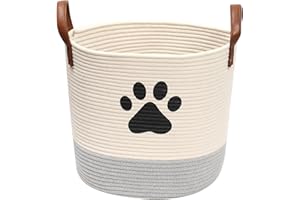 MOREZI Cotton rope dog toy basket, puppy bins, laundry basket blanket storage bin - Perfect for organizing pet toys, blankets, leashes White Gray