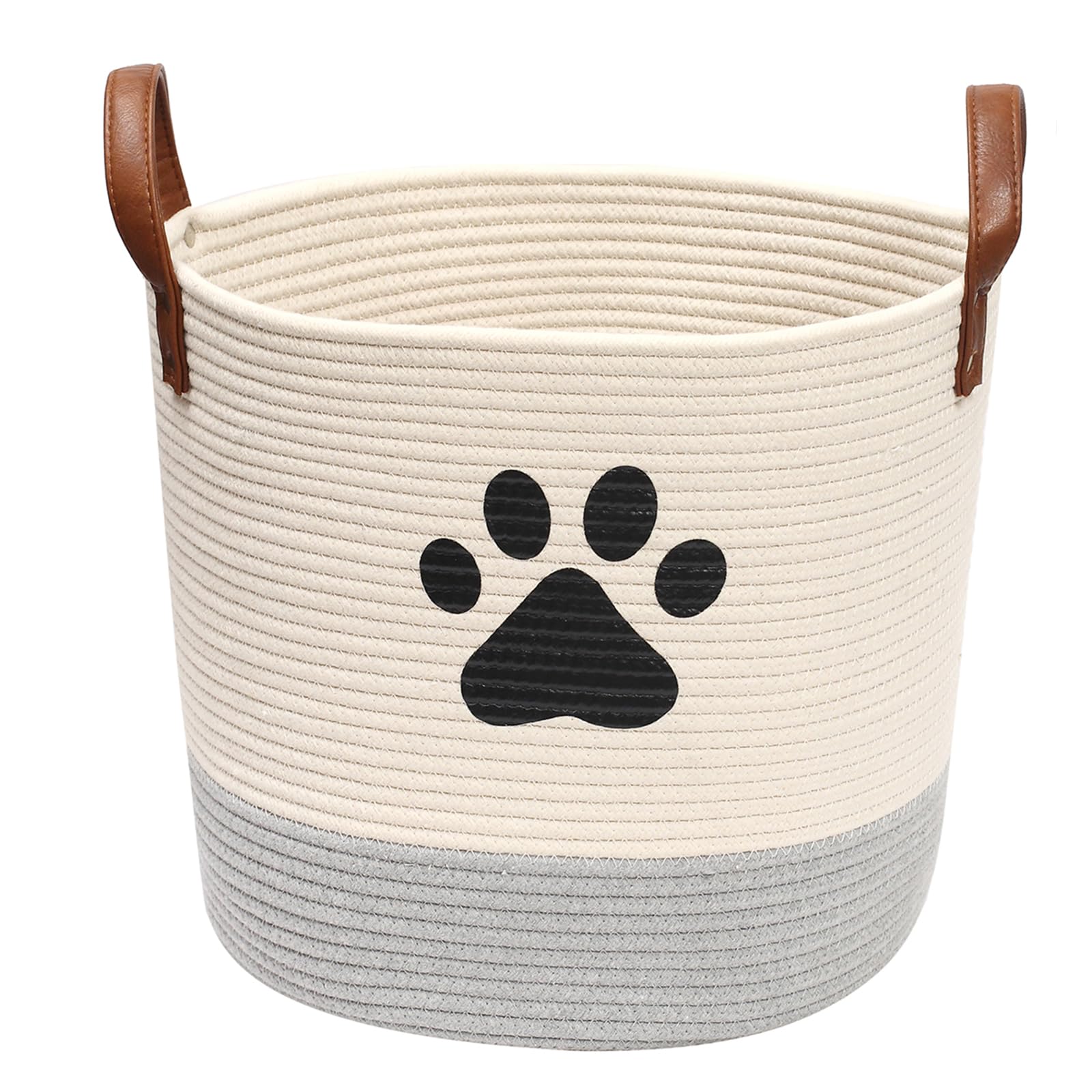 Cotton Rope Dog Toy Basket, Puppy Bin - Perfect for Organizing Pet Toys, Blankets, Leashes - Beige Gray