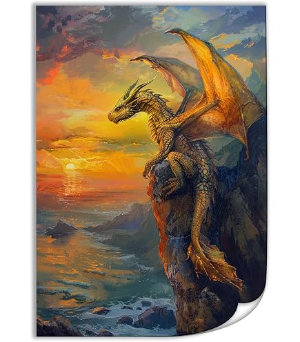 5-Piece Winged Fire Dragon Canvas Wall Art Set - Abstract Oil Painting For Living Room, 60"W X 32"H