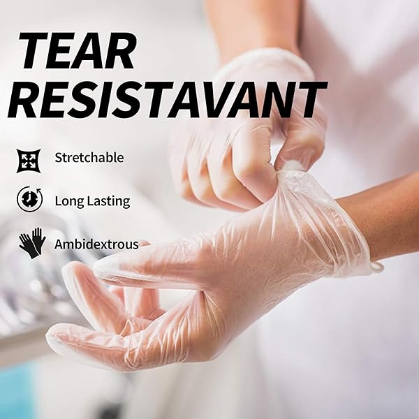 BASIC CLEAR VINYL EXAM GLOVES – LATEX-FREE & POWDER-FREE, MEDIUM，1000 COUNT (10 BOXES OF 100)