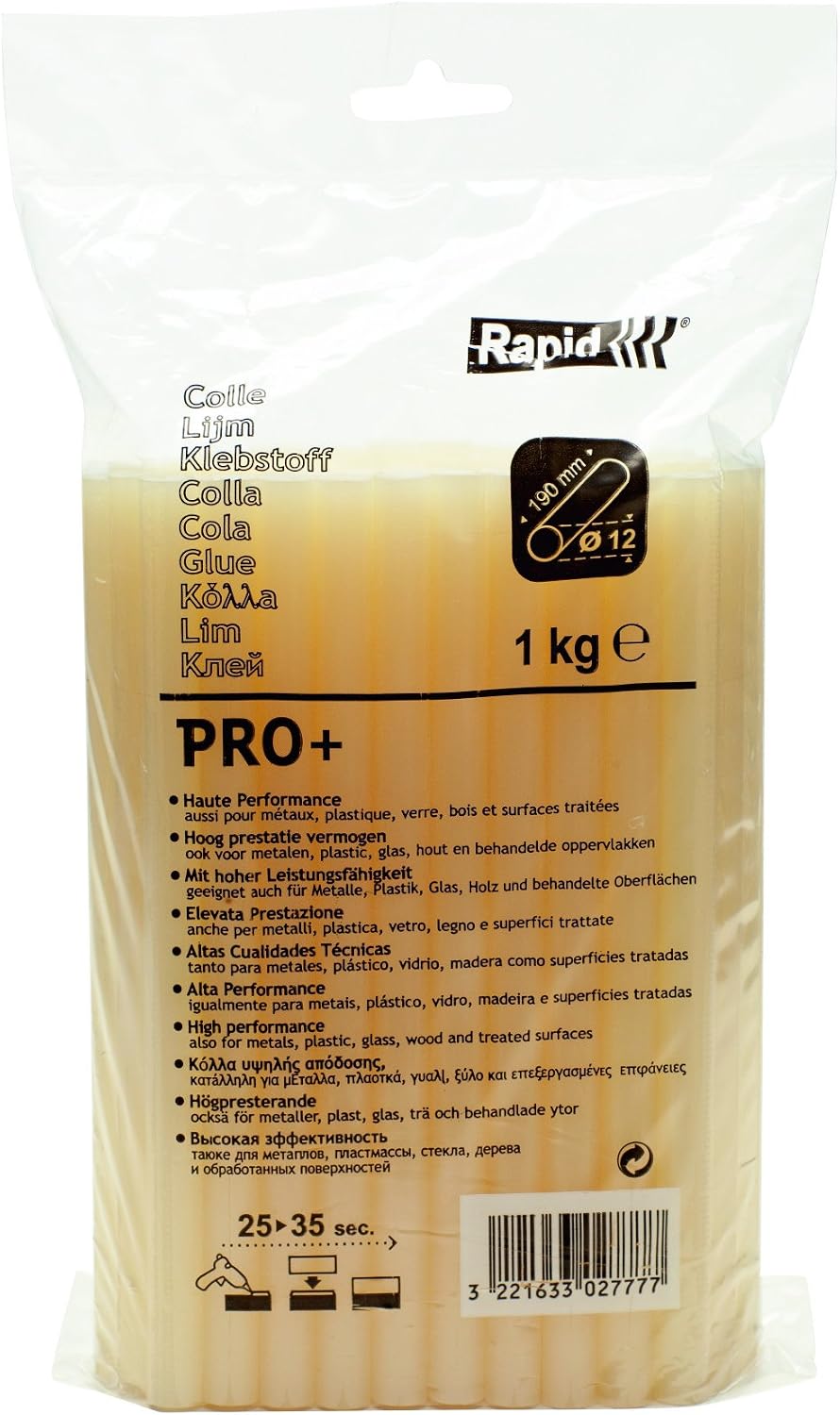 Rapid Pro+ Yellow Hot Glue Sticks, Diameter: 12 mm, Length: 190 mm, 1 Kg, PRO, 40302777, 1kg