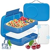 JXXM Kids Chill Leak-Proof Lunch Box-Included Reusable Ice Pack Keeps Food Cold;3-Compartment Bento Lunch Container,Microwave & Dishwasher Safe,Bento Lunch Box for School,Trvael (Blue)