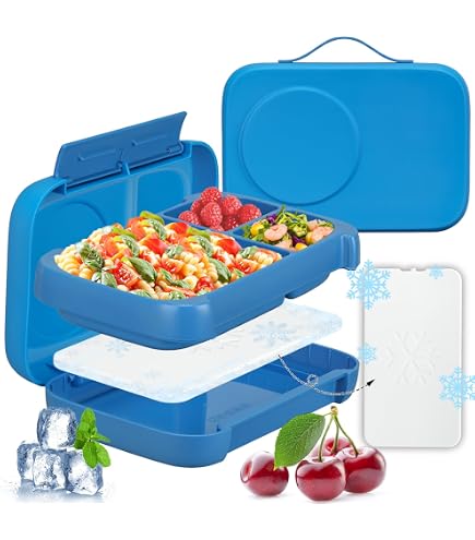 Rockpapa Bento-Lunchbox Für Kinder – 5 Fächer, 1,3 Liter, Auslaufsicher, Mit Kühlakku & Griff