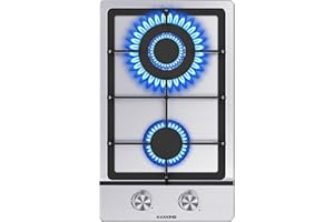 KOXKING 12 Inch Gas Cooktop, 2 Burner Drop-in Stove, Dual Fuel NG/LPG Convertible for RVs, Apartments & Small Kitchens, Stainless Steel with Thermocouple Protection
