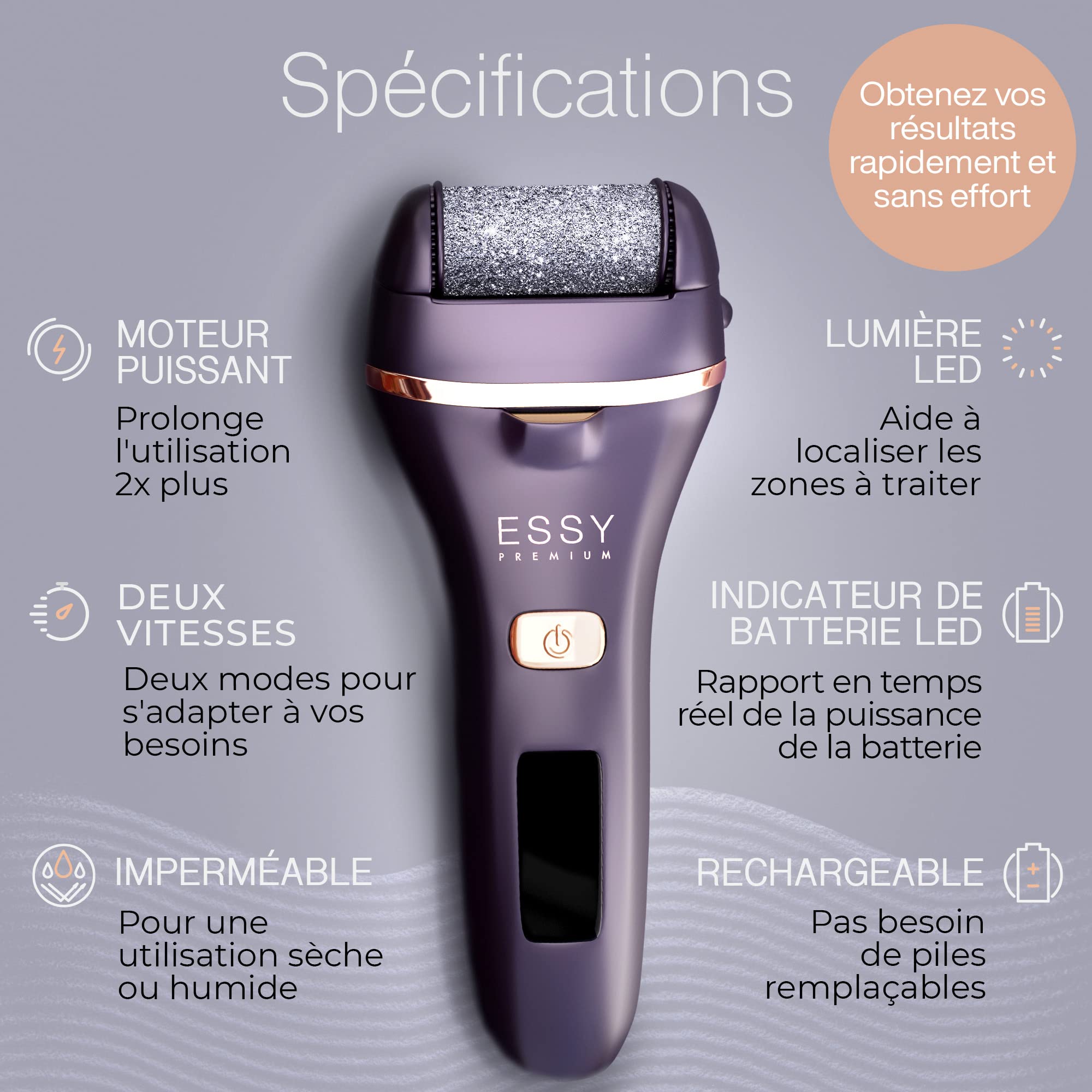 Lime à Pieds Électrique avec 5 Rouleaux de Rechange (Violette)