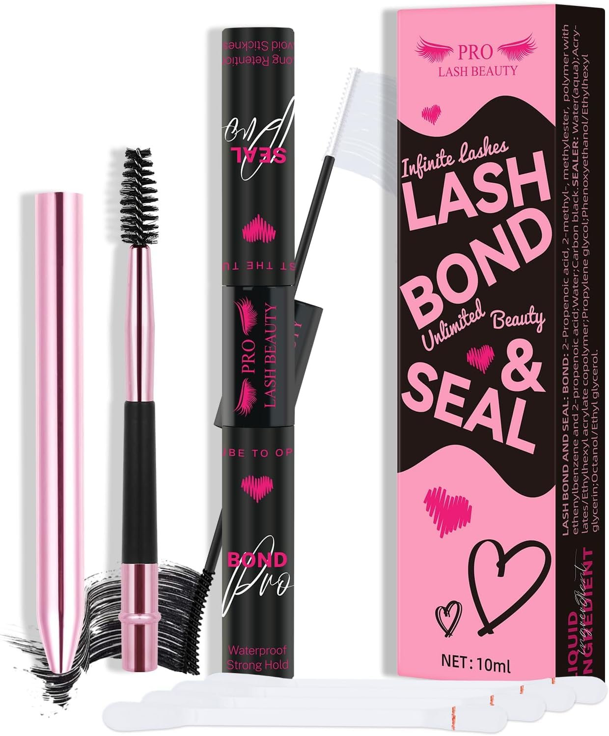 Photo 1 of Lash Bond and Seal Cluster Lash Glue & Seal Waterproof Bond and Seal Cluster Lash Glue for DIY Eyelash Extensions Waterproof Strong Hold (5ml+5ml, Black Bond & Clear Seal)