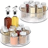 Lazy Susan - 2 Pack Round Plastic Clear Rotating Turntable Organization & Storage Container Bins for Cabinet, Pantry, Fridge,