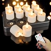HL Rechargeable Waterproof Tea Lights,100H+ Highly Bright Led Flameless Candles,Magnetic Charging Battery Candles with Remote,Electric Votive Candles for Home Halloween Christmas Decorative-12pcs