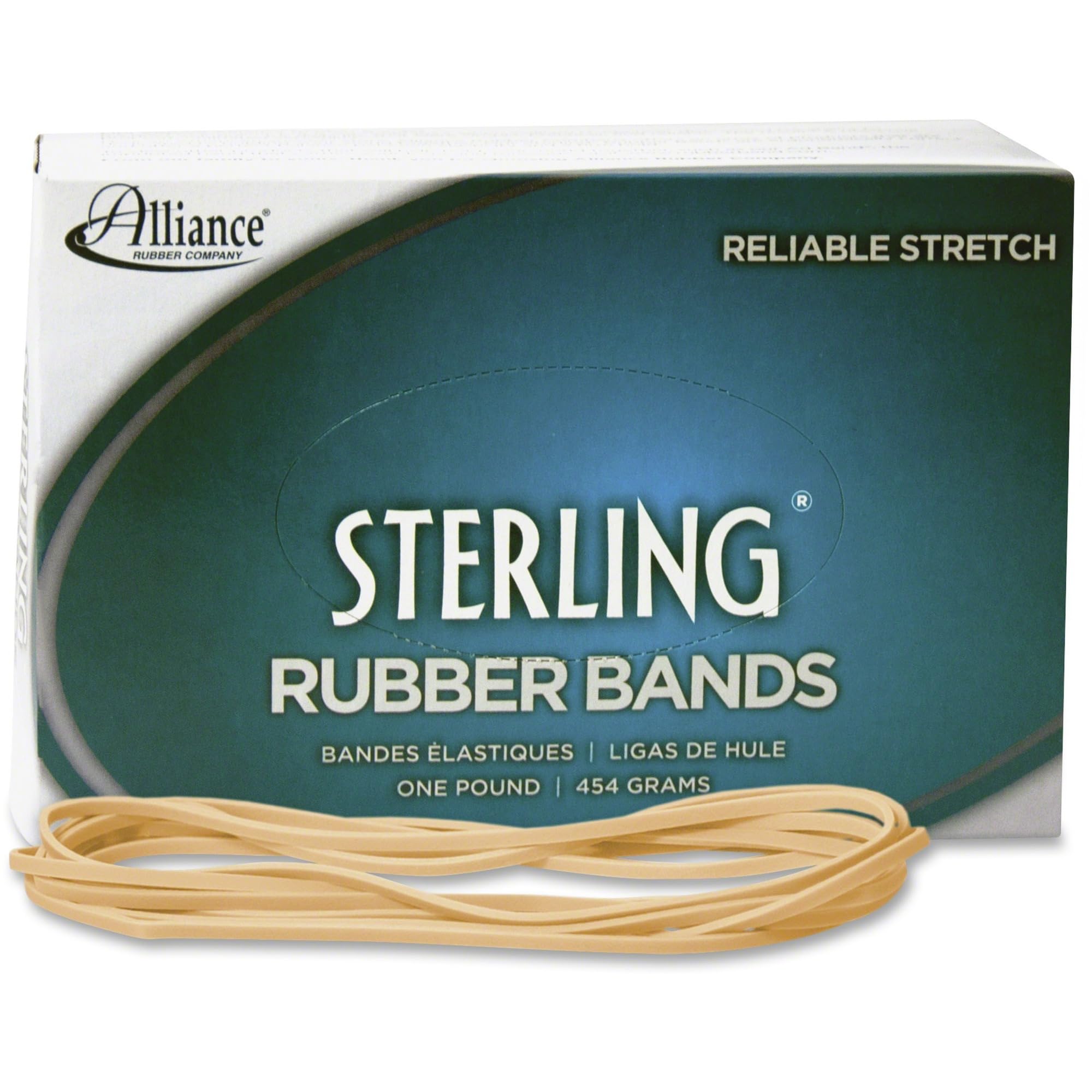 Photo 1 of Alliance Rubber 25405 Sterling Rubber Bands Size #117B, 1 Pound Box Contains Approx. 250 Bands (7" x 1/8", Natural Crepe) Beige