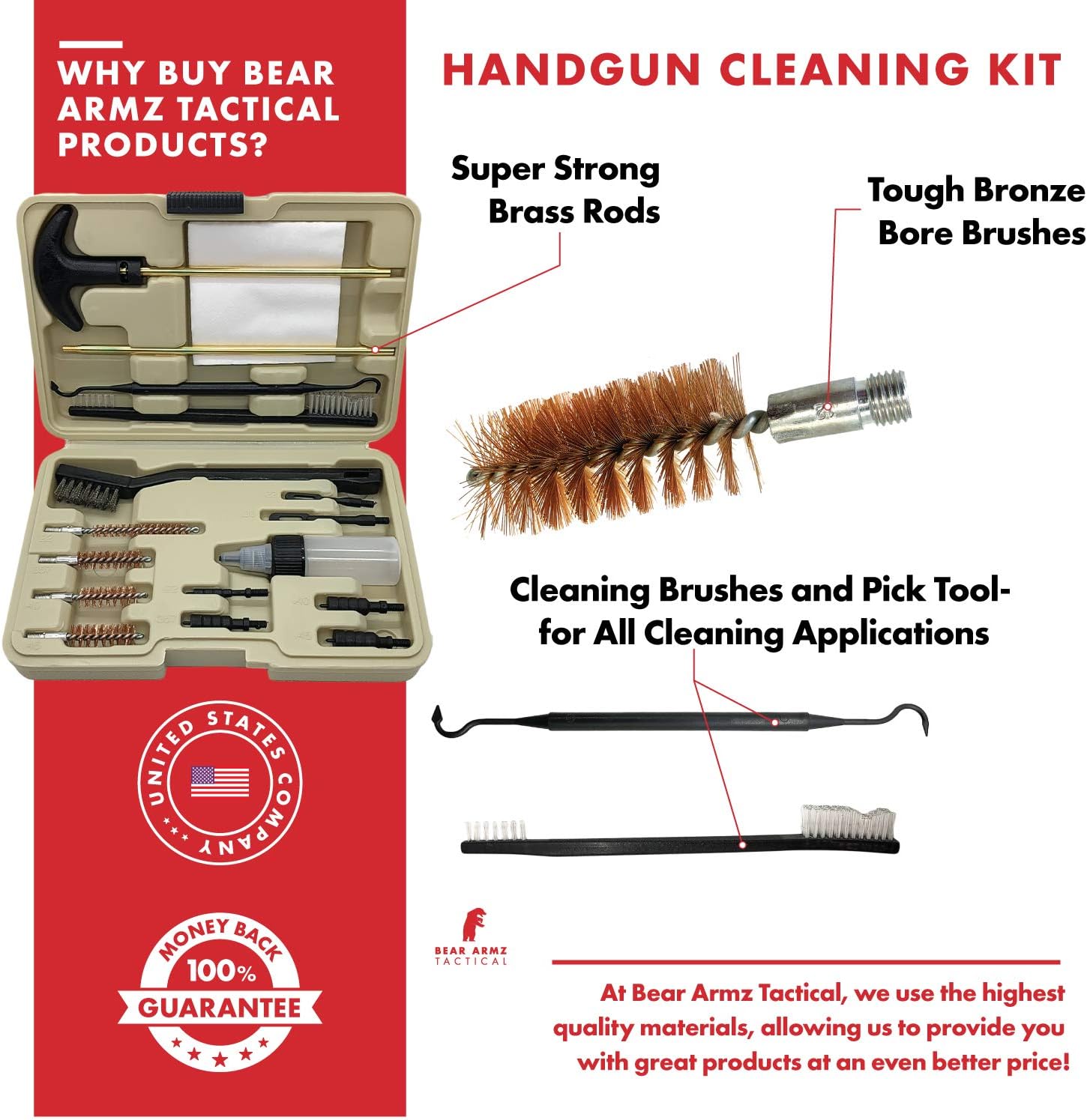 Bear Armz Tactical Universal Handgun Cleaning Kit | American Company | Gun Cleaning Kit for Calibers .22.357/9mm.38.40.45 | Compatible with Handguns, Revolvers, and Pistols | Hard Portable Case : Sports & Outdoors