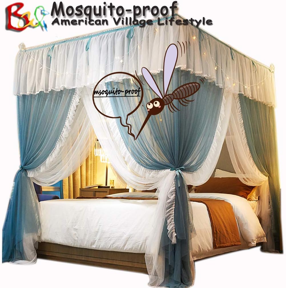 Homepingnew Princess 4 Corners Mosquito Net for Bed Luxury Bed Curtain Canopy Net Canopies for Girls Women Kids Adults & Boys (Green, California King)