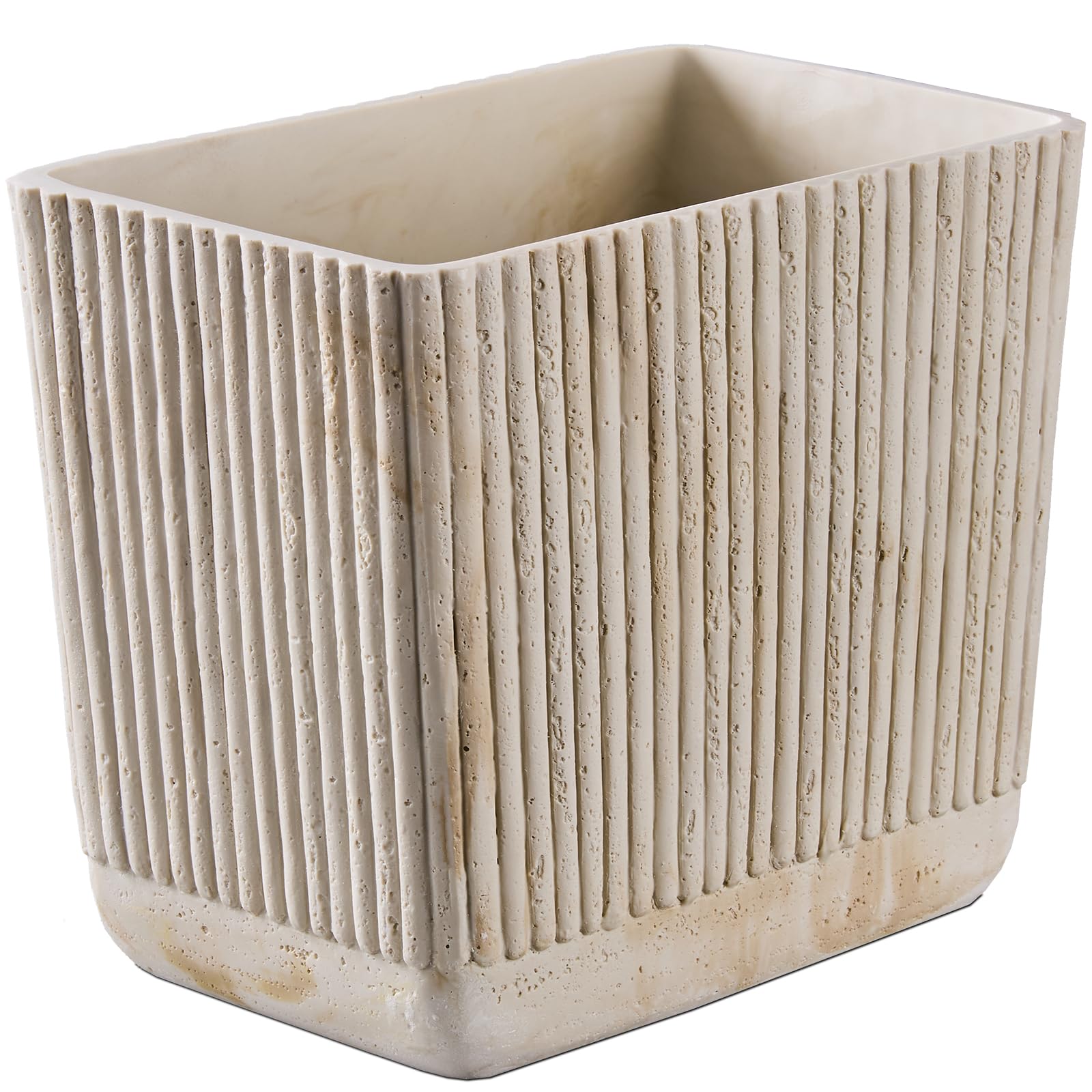 Photo 1 of Ribbed Natural Travertine Striped Textures Small Bathroom Trash Can 2.5 Gallon(9 Liter), Resin Heavy Sturdy Kitchen Garbage Can,Living Room Bedroom Trash Can, Decorative Wastebasket for Home, Office
