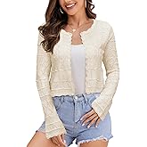 FAIRY SEASON Women's Cropped Cardigan Sweater Bell Long Sleeve Lightweight Crochet Button Down Knit Bolero Shrugs for Dresses
