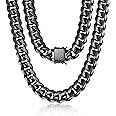 ROWIN&CO Miami Cuban Link Chain for Men 15mm Black Stainless Steel Curb Necklace, Hip Hop Jewelry, Durable & Anti-Tarnish Mens Chain 18" 20" 22" 30" Inch, Pops Gifts For Fathers Boyfriends, Sons.