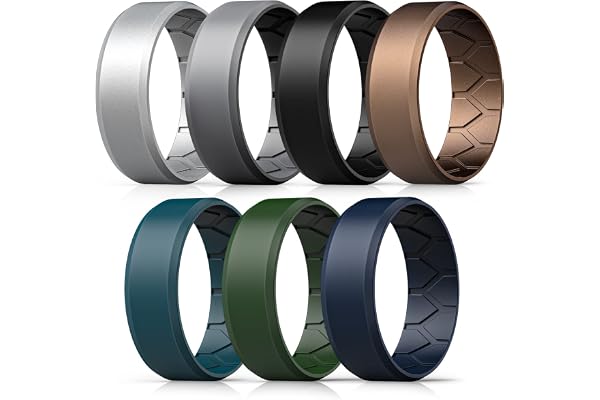 Forthee Silicone Wedding Ring for Men, Mens' Rubber Wedding Engagement Bands for Crossfit Workout, Breathable Airflow Inner C
