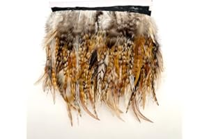 Shekyeon 2yards Rooster Hackle Feather Trim Fringe for DIY Clothing Craft Dress Decoration(Natural 1)