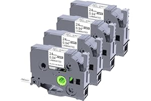 KAPPIEK Tze-251 24mm Label Tape Replacement for Brother P Touch TZe TZ Label Tape 24mm 0.94 Laminated Tape for Ptouch PTD400 PTD410 PT-D610BT PTD460BT, Black on White, 4 Pack