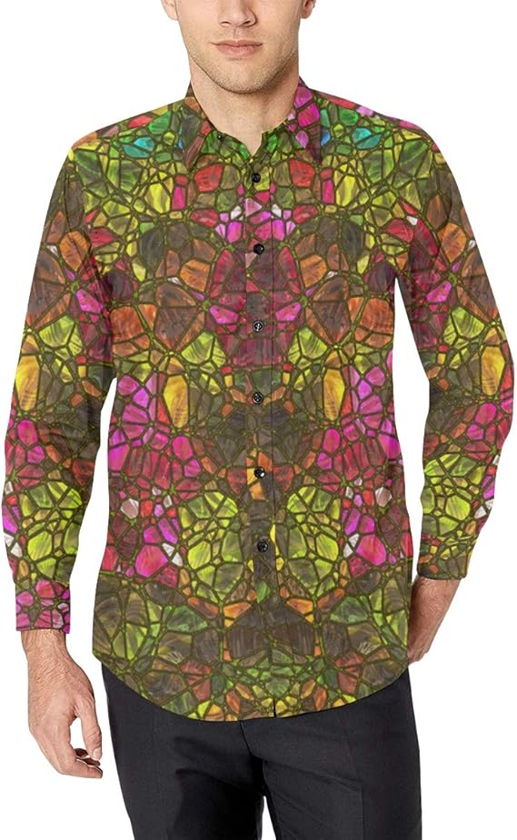 Vintage Dress Shirts for Men Mens Casual Shirt Colorful Retro Art