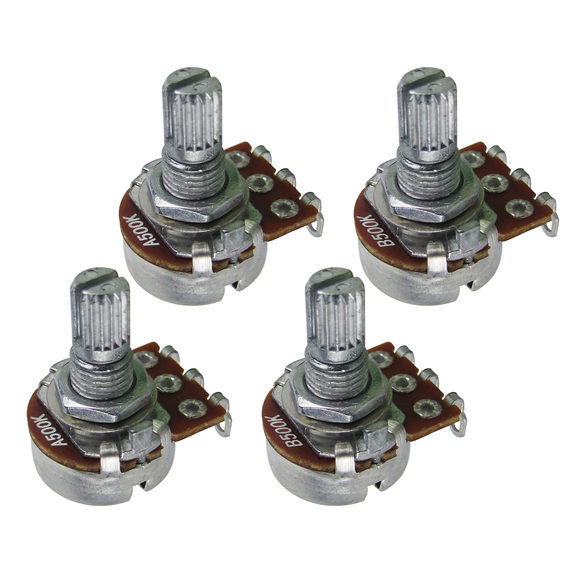 FLEOR 4PCS Guitar Tone Volume Control Pots A500+B500 Set with Bayonet L15mm Short Split Shaft for Electric Bass Guitar((Set of 2A2B)