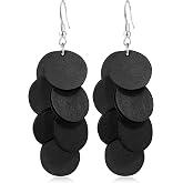 JIMARIN Handmade Bohemian Wooden Round Geometry Dangle Drop Earrings Long Chain Wood Disc Circle Hook Earrings For Women