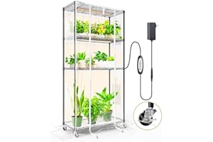 SpeePlant Indoor Greenhouse with Grow Light and Shelves - 4 Tier Plant Stand with Grow Light, Zippered PVC Cover and 3 Dimmable 1.8FT 60W Grow Lights with Timer, 30""(L) X 14""(W) X 59""(H), Black