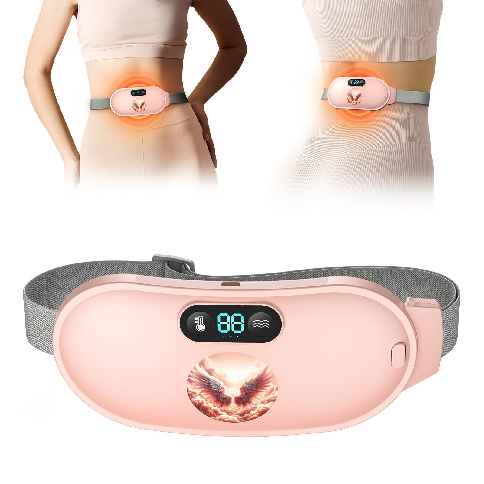 Photo 1 of Heating Pad for Period Cramps, Fast Heating with 6 Heat Levels and 6 Massage Modes, Portable Menstrual Heating Pad, Belly Period Massager for Women and Girls, Pink