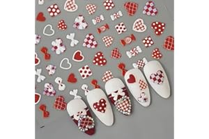 NBNTGH Love Heart Nail Stickers Decals Red White Nail Stickers for Nail Art Self Adhesive Valentine's Day Nail Decals Bow Candy Nail Design for Women 5D Embossed Nail Supplies Nail Art Decorations