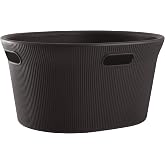 Superio Ribbed Collection - Decorative Plastic Laundry Basket with Cut-Out Handles, Brown (1 Pack) Hamper Organzier for Bedroom Bathroom College Dorm Room 35 Liter