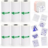 HuiJuKeJi Mini Printer Sticker Paper for Phomemo T02/M02/M02X/M02L, 53 * 28mm Blue on White Self-Adhesive Thermal Printer Paper, BPA-Free Inkless Printing Paper for DIY/Journals/Photos, 6 Rolls