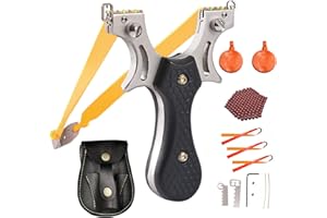 RRLOM Solid Slingshot Set, Outdoor Professional Slingshot for Hunting, Stainless Steel High Velocity Catapult Sling Shot for Adults with 1 Ammo Pouch,50 Ammo Balls and 3 Rubber Bands