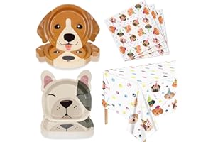 61 Pcs Dog Party Decorations - Including Plates, Napkins, Puppy Tablecloth for Kids Puppy Dog Themed Birthday Party Supplies,