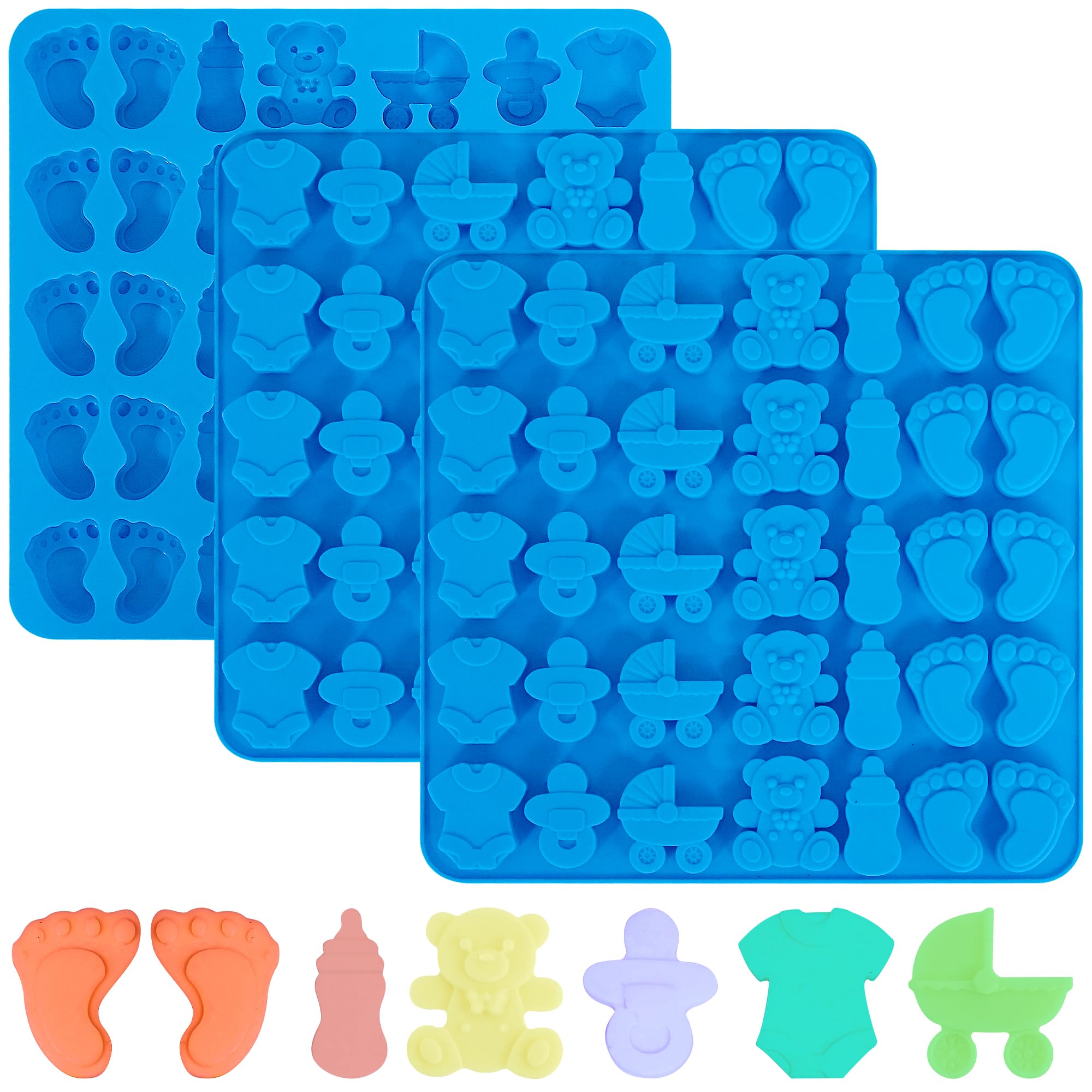 Photo 1 of Sidosir 3pcs Baby Shower Chocolate Silicone Mold, Non-Stick Baby Onesie Candy Mold Footprint Molds for Chocolate, Bottle Pacifier for Cake Decorations, Baby Carriage Bear Molds for Homemade Gummy