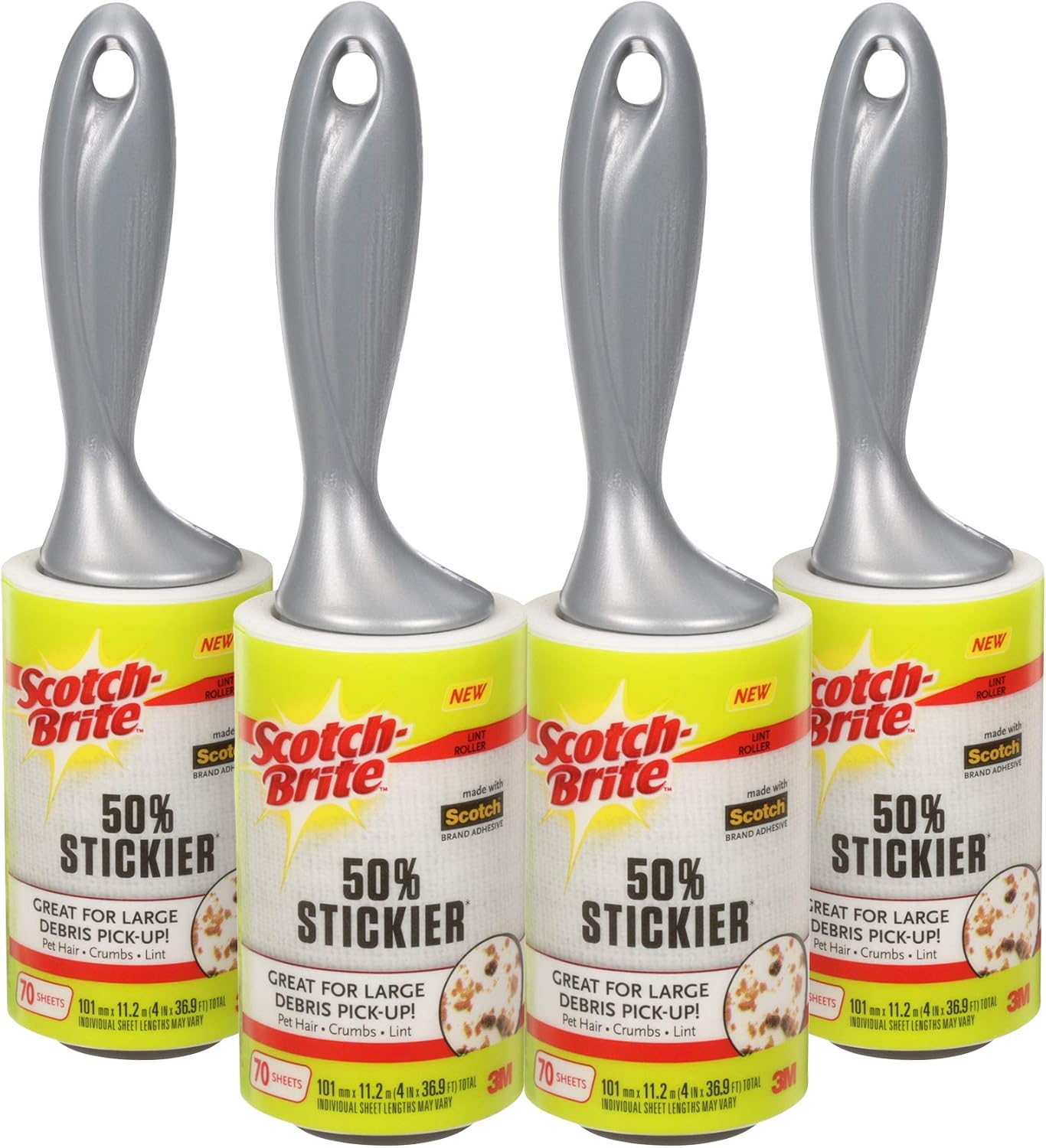 Scotch-Brite 50 Percent Stickier Lint Roller, 4 Rollers, 70 Sheets ...