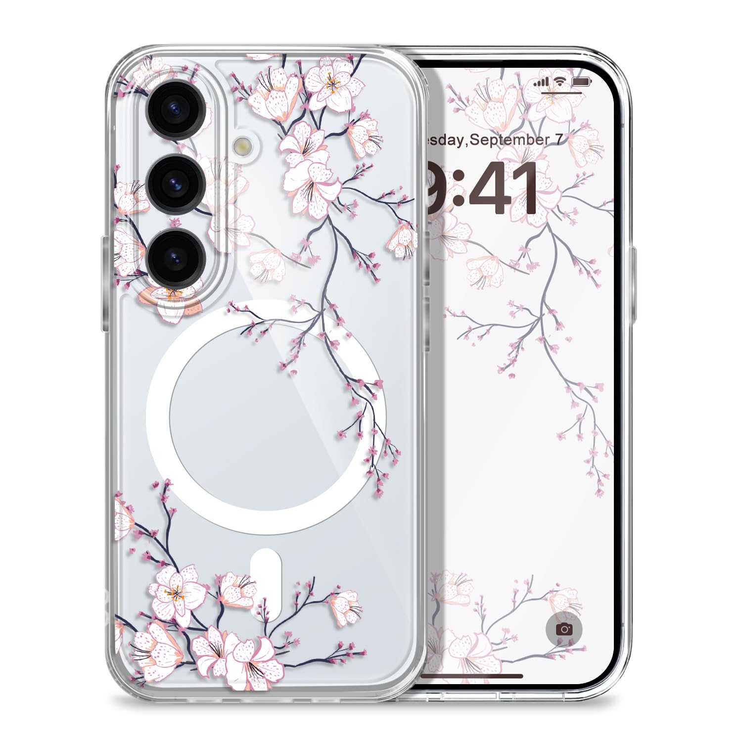 Gencyfu for Samsung Galaxy S26 Case Compatible with MagSafe, Translucent Hard Back Slim Flower Pattern Protective Magnetic for Galaxy S26 Phone Cover 6.3 inch, Plum Blossom