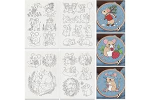 DOODLREAM 24Pcs Mouse Flowers Water Soluble Hand Sewing Stabilizers, 29.7×21cm Cute Mouse Cheese Embroidery Pattern Stabilize