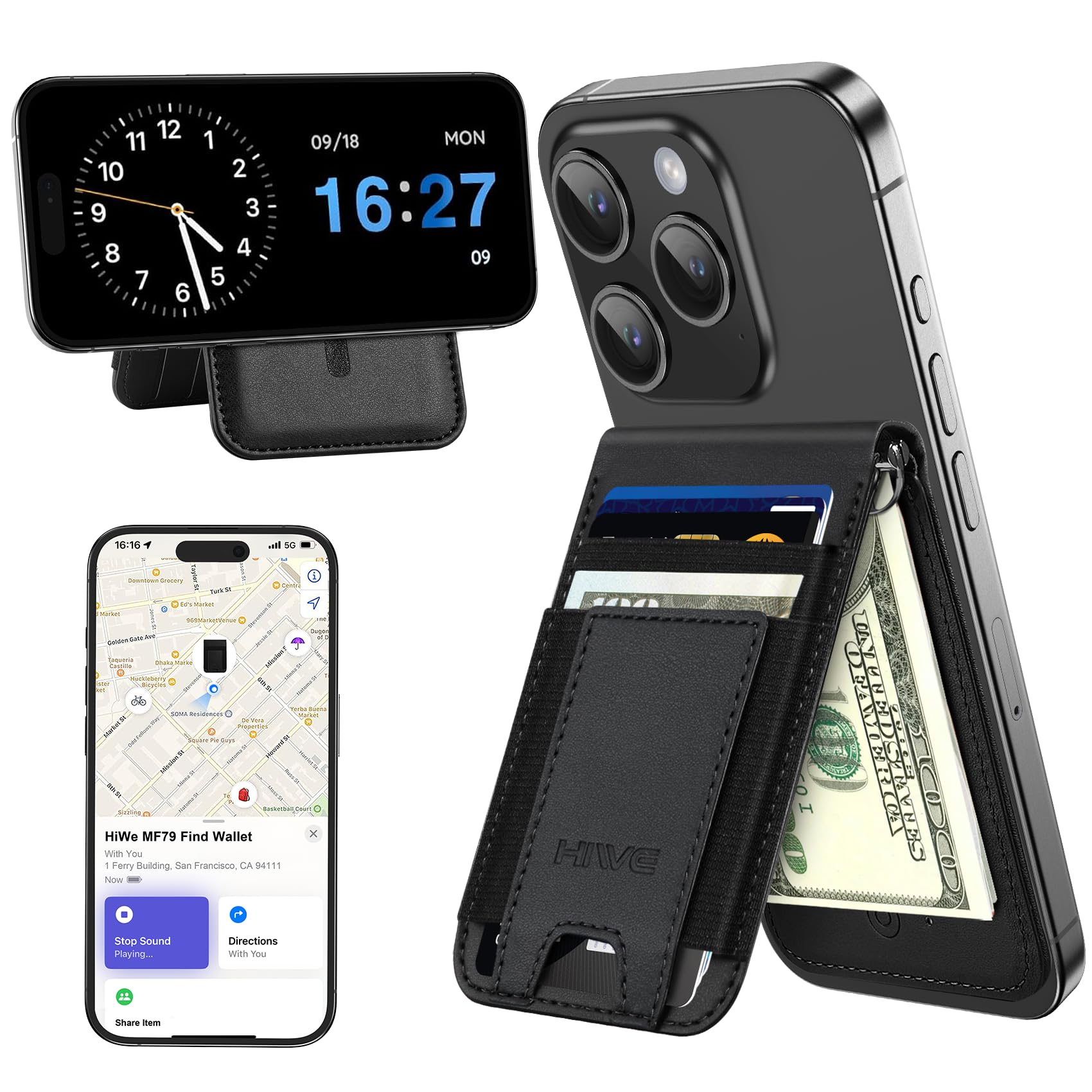 for MagSafe Wallet Stand with Money Clip, Anti-Lost Magnetic Wallet for iPhone 17/16/15/14/13/12 Series, Works with Apple Find My, 8 Cards Holder, Leather RFID for iPhone Wallets, Black