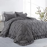 Hombys Oversized King Comforter Set, Ultra Soft Pinch Pleat Bedding with Pintuck Down Alternative Comforter, Ruffles for All Season (Dark Grey, Oversized King-120"x120")
