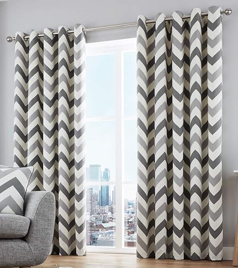 Shawsdirect Chevron Pattern 100 Cotton Fully Lined Eyelet Ring