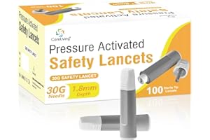 CareLiving Safety Lancets, 100 Count Sterile, Push Button Activated, 30 Gauge Needle, 1.8 mm, Single-Use, Gentle for Comfortable Testing