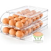 SMRCAD 36-Egg Holder for Fridge with Silicone Bumpers, Auto-Rolling Desigin | BPA-Free Food-Grade PET, Stackable with Lid, Built-in Handle, Fits All Types of Eggs, Hand Wash Only