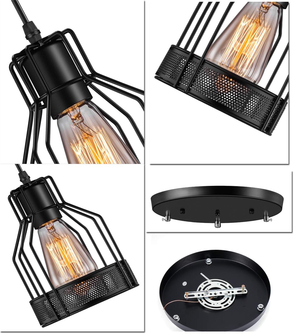 Industrial Pendant Lighting Licperron E26 Base Edison Metal Caged Vintage Hanging Pendant 3-Lights Rustic Pendant Light Fixture for Kitchen Dining Room Bar Hotel - - 