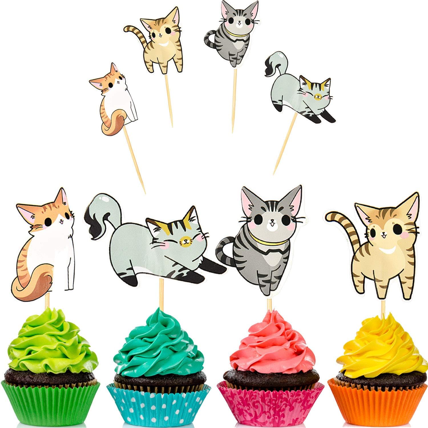 72 Pieces Cat Cupcake Toppers Cute Kitten Cake Topper Picks for Birthday Wedding Party Baby Shower Decorations