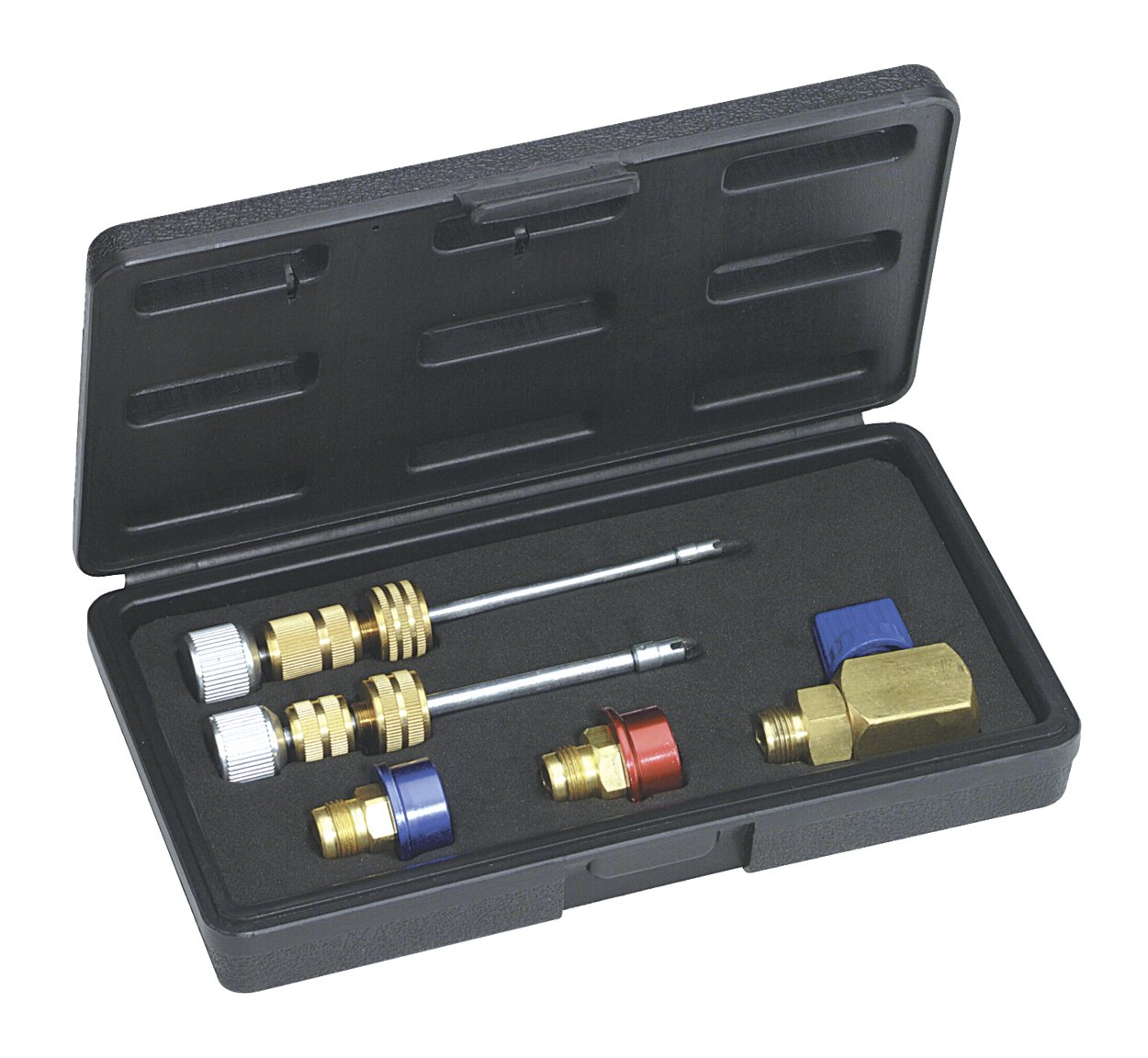 Photo 1 of Mastercool 58531 Valve Core Remover/Installer Kit – For R134a Standard & JRA Valve Cores – Service Under Pressure Without Releasing Refrigerant – Includes Adapters & Carrying Case