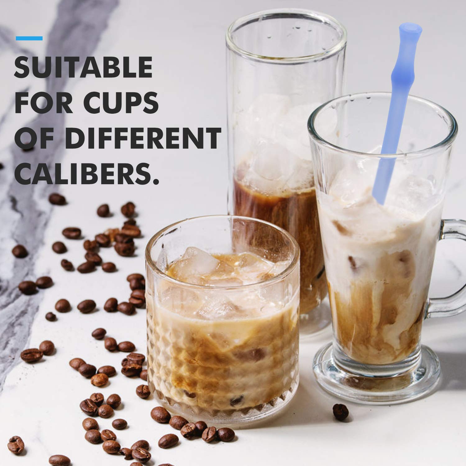 Reusable Collapsible Straws Folding Silicone Straws Food-Grade Drinking Straws - 2 Sets(4 Straws) (Blue)