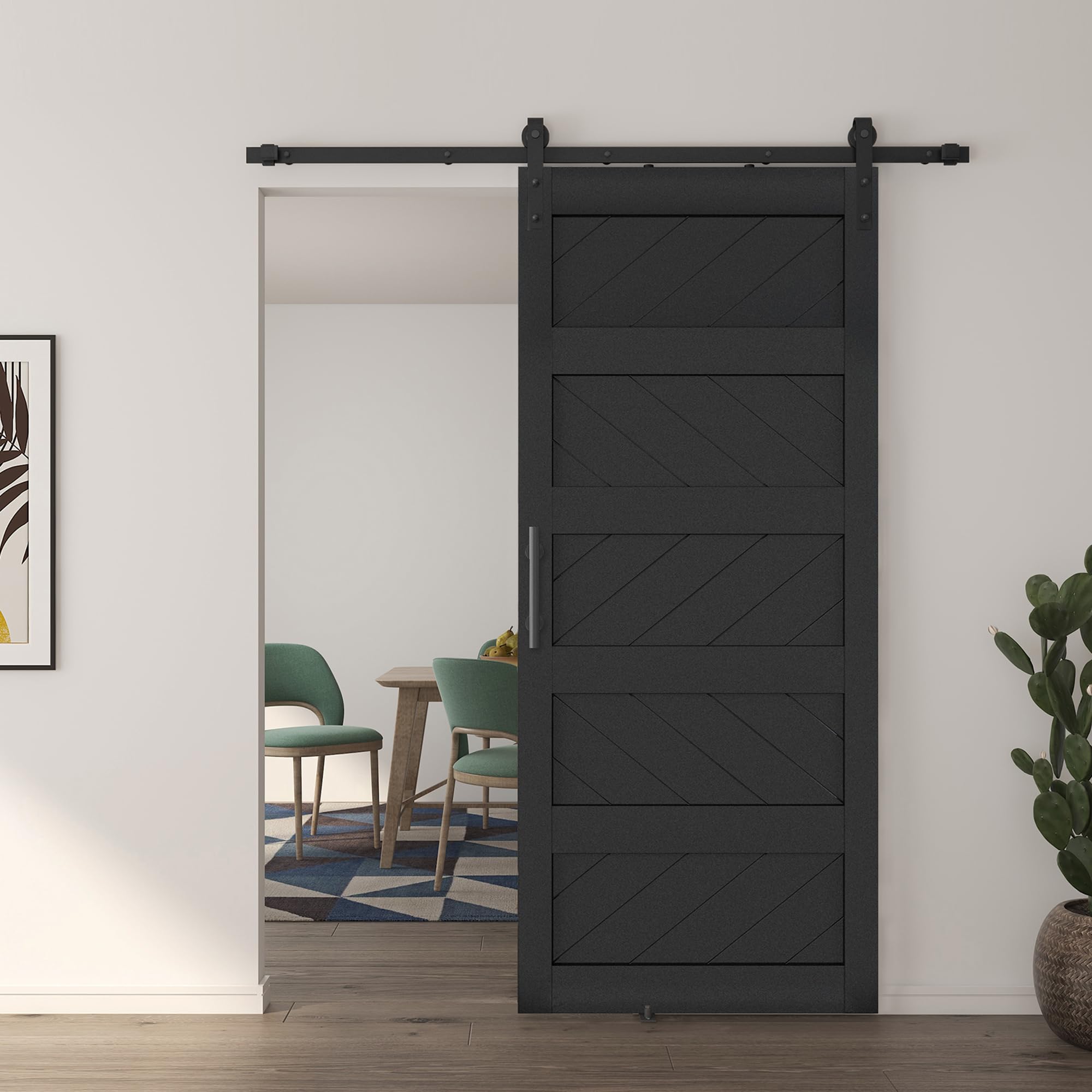 Photo 1 of JUBEST 36" x 84" Barn Door, Slding Barn Door Kit Wave Shape Barn Door Panel with Hardware Kit Include, Easy Installation, MDF Board & PVC Covered, Black