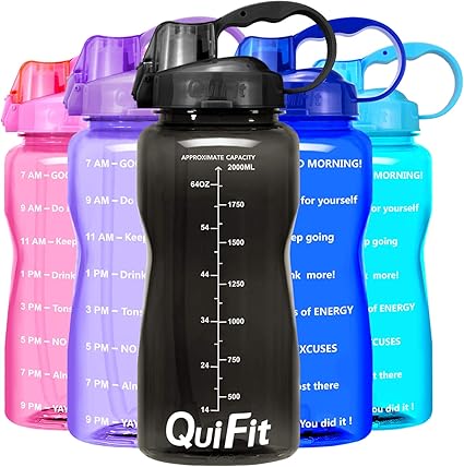 Quifit Tragbare Wasserflasche Mit Zeitmarkierung Und Strohhalm Aus Tritan Bpa Frei Schwarz 2 Liter Amazon De Sport Freizeit