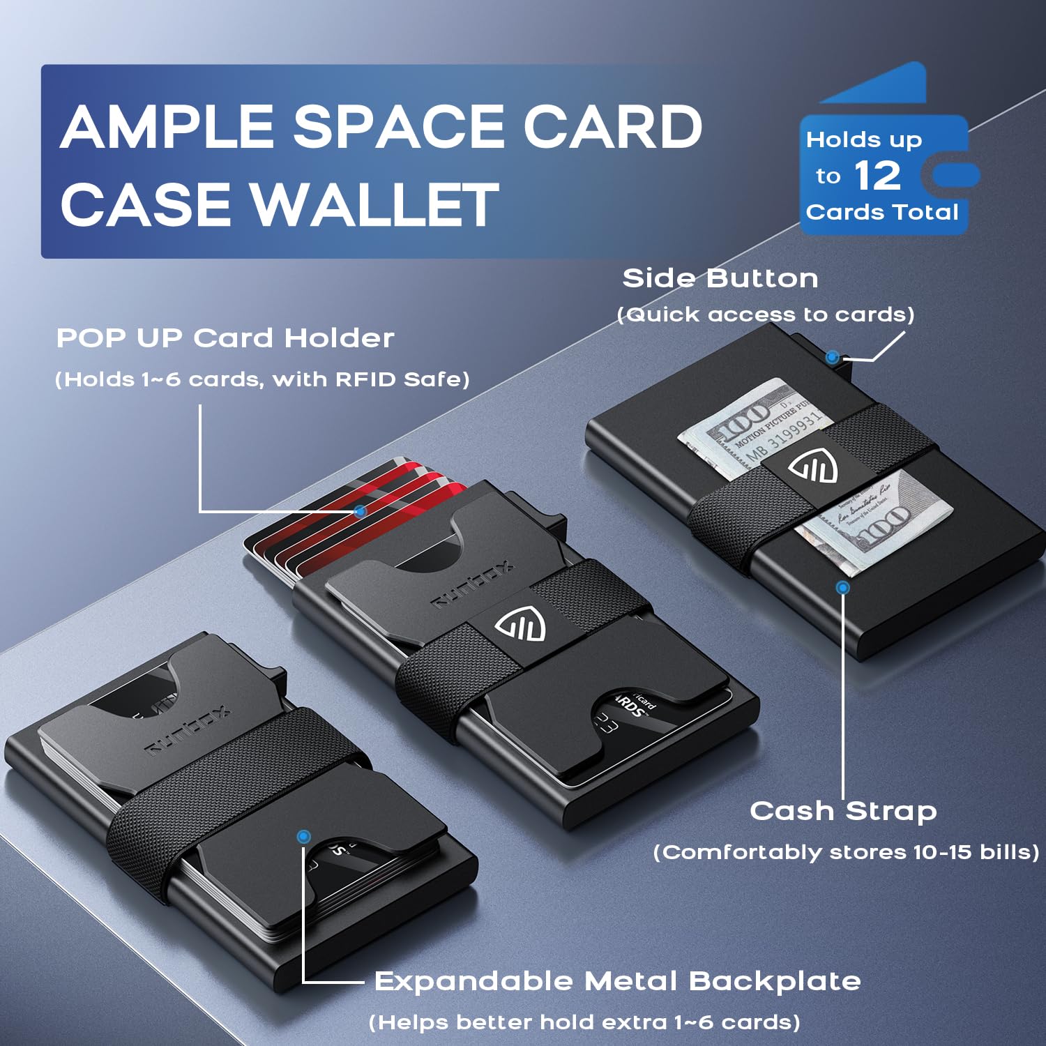 Mens Card Cases, Slim Card Holder Wallet for Men and Women, Minimalist RFID Blocking Wallet with Pop-Up Function, Thin Design, Metal Card Cases Holds 6+6 Cards, Gifts for Men, Men's Accessories