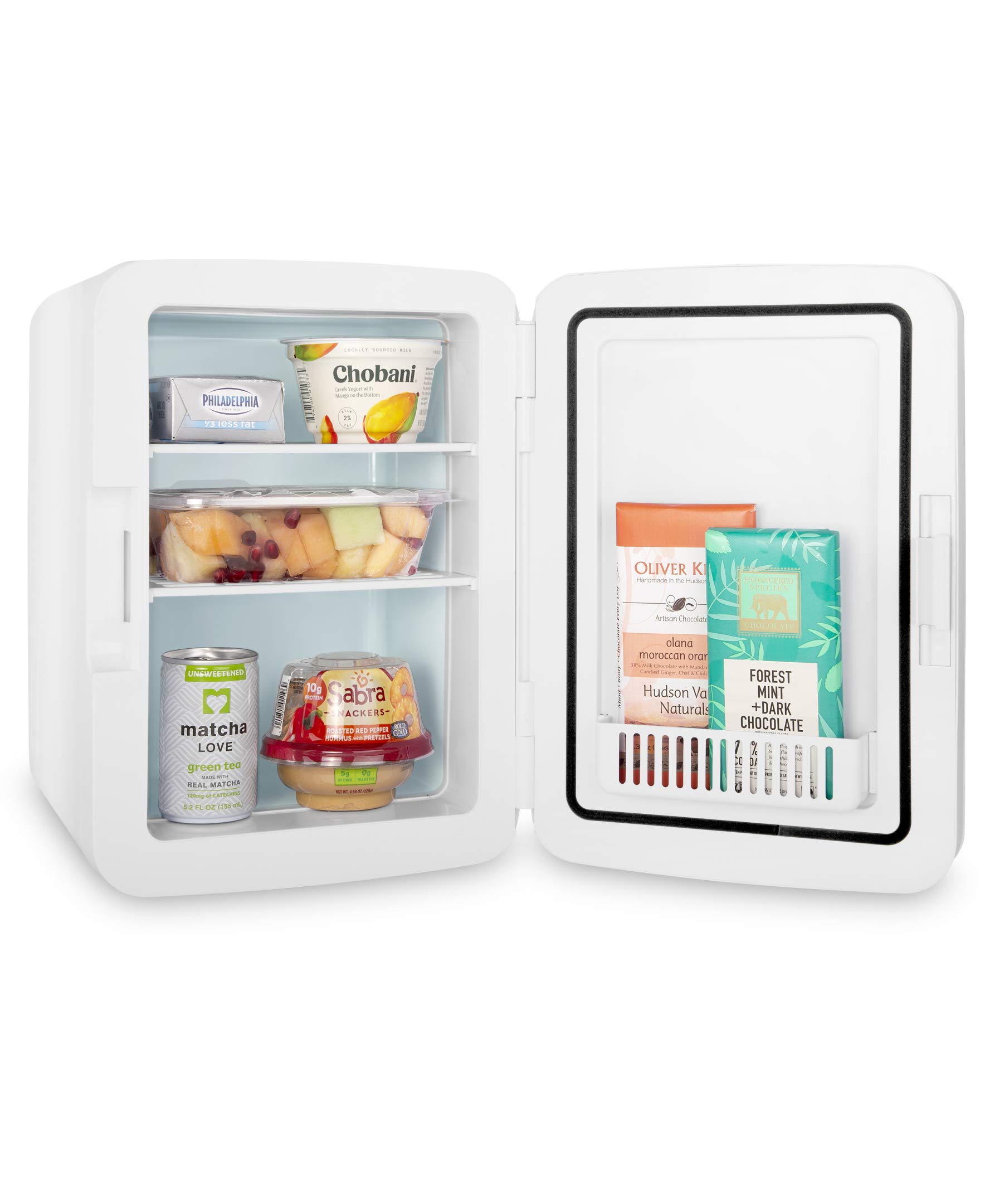 Cooluli 10L Mini Fridge for Bedroom - Car, Office Desk & College Dorm Room - 12v Portable Cooler & Warmer for Food, Drinks, Skincare, Beauty & Makeup - AC/DC Small Refrigerator with Glass Front, Blue